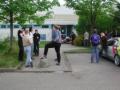 Some Debian people etc standing in front of the gym hall where we spent the nights., 800x600, 141 Kb